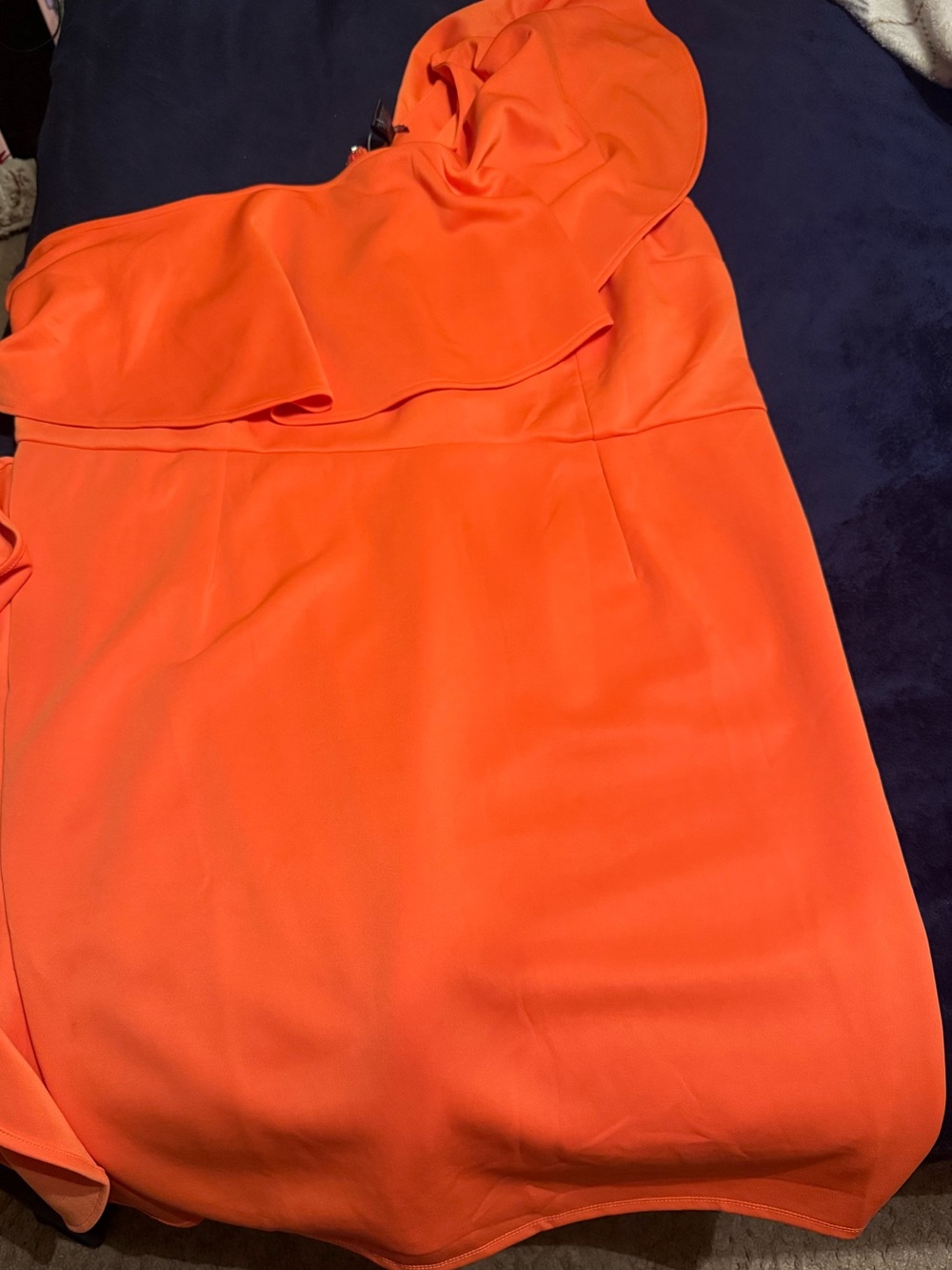 Bright Orange One Shoulder Ruffle Dress